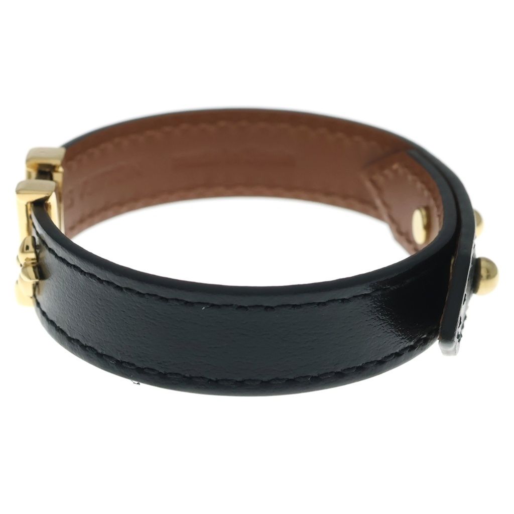 Louis Vuitton Monogram Flower LV Initial Bracelet Leather Band Black Brown Gold — view 4