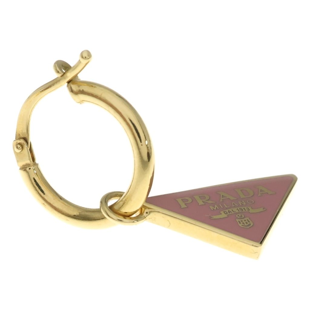 Prada Triangle Logo Earrings Hoop Gold Pink — view 3