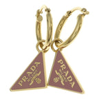 Prada Triangle Logo Earrings Hoop Gold Pink