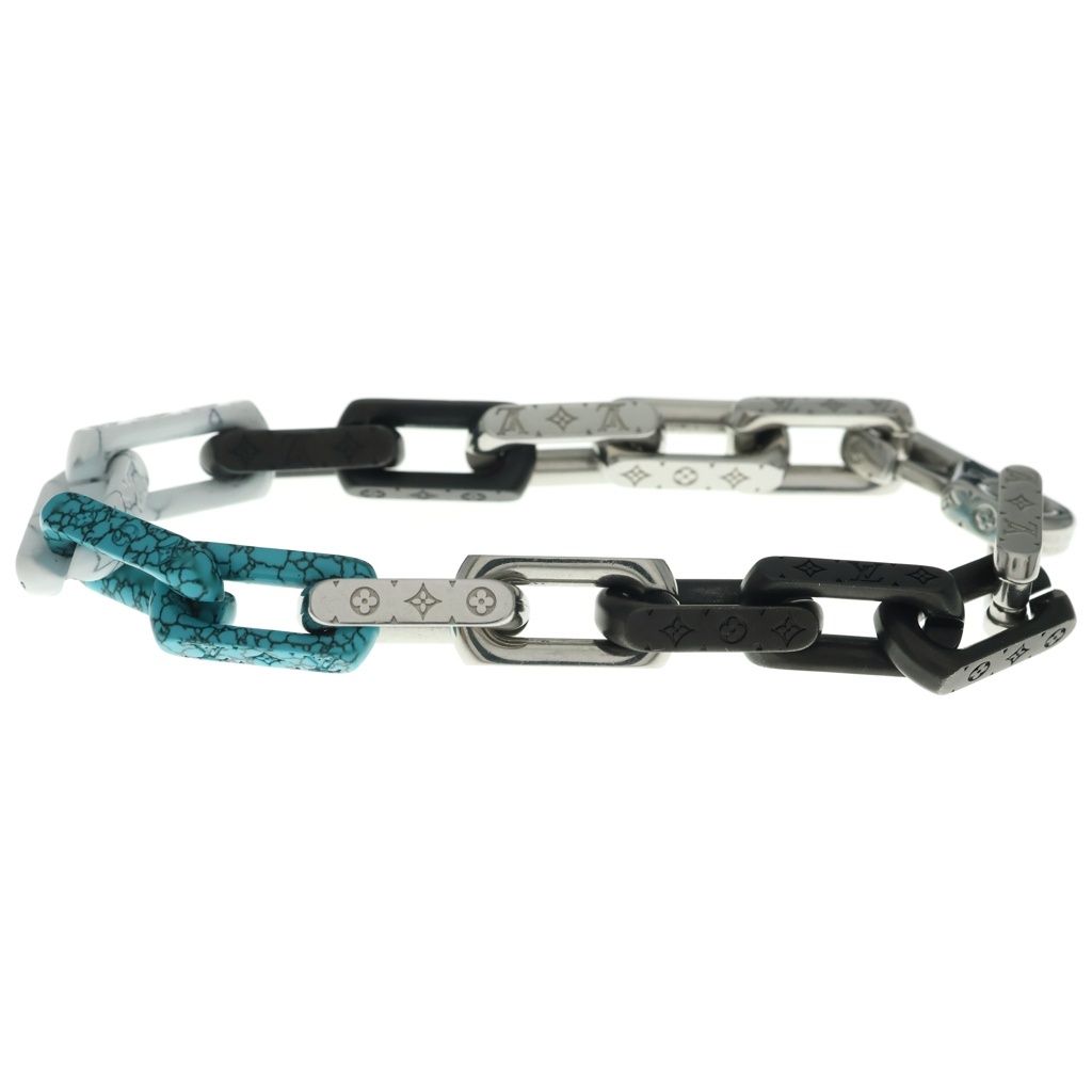 Louis Vuitton Monogram Bracelet Chain Silver Black Blue — view 4
