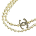 Chanel CC Logo Double Strand Faux Pearl Long Necklace Gold