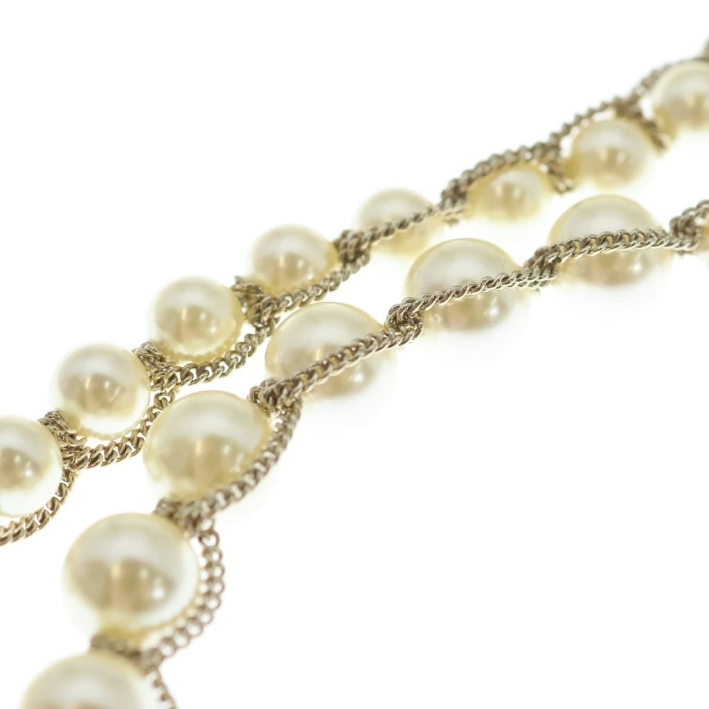 Chanel CC Logo Double Strand Faux Pearl Long Necklace Gold — view 5