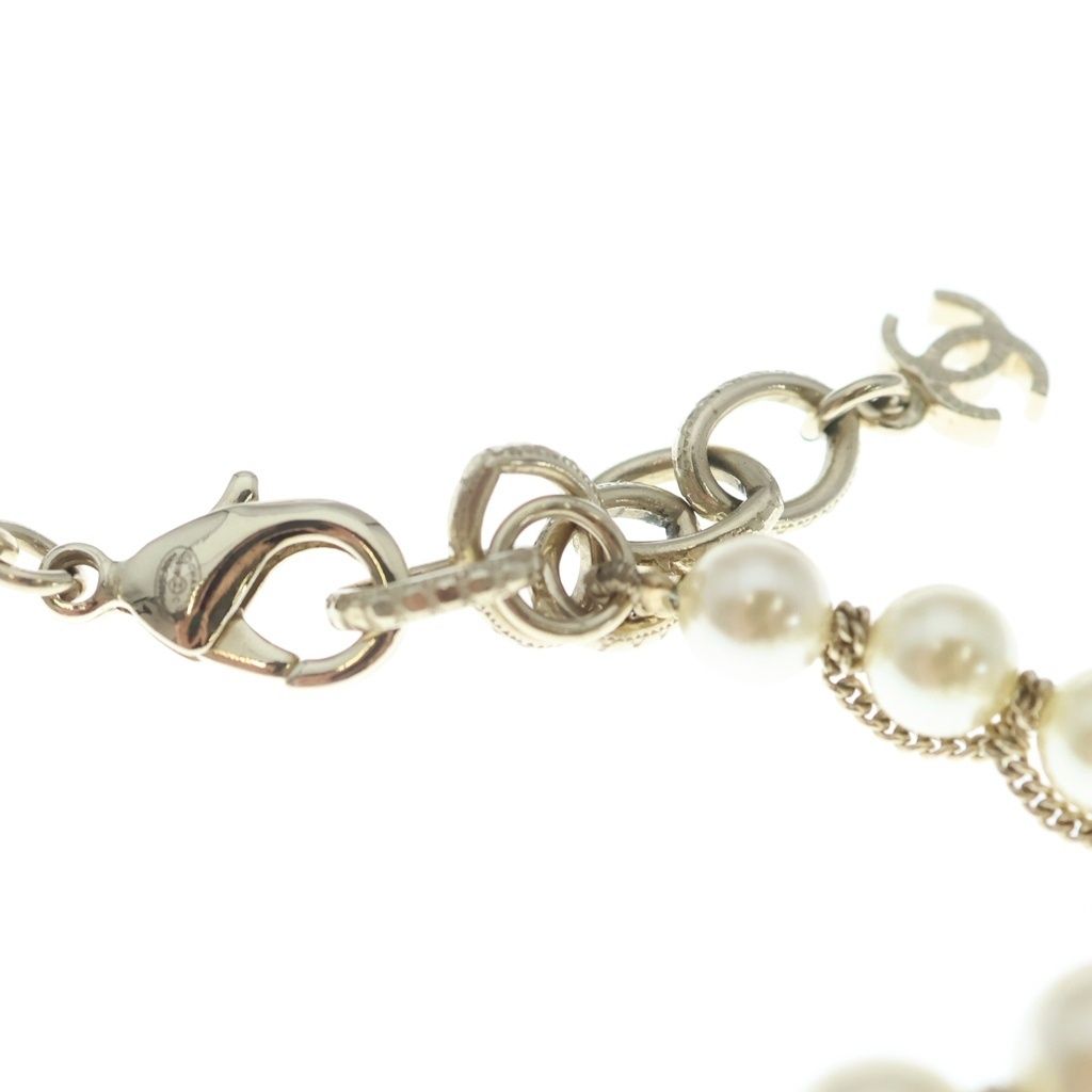 Chanel CC Logo Double Strand Faux Pearl Long Necklace Gold — view 4