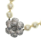 Chanel Camellia Faux Pearl Necklace Choker Silver Metal