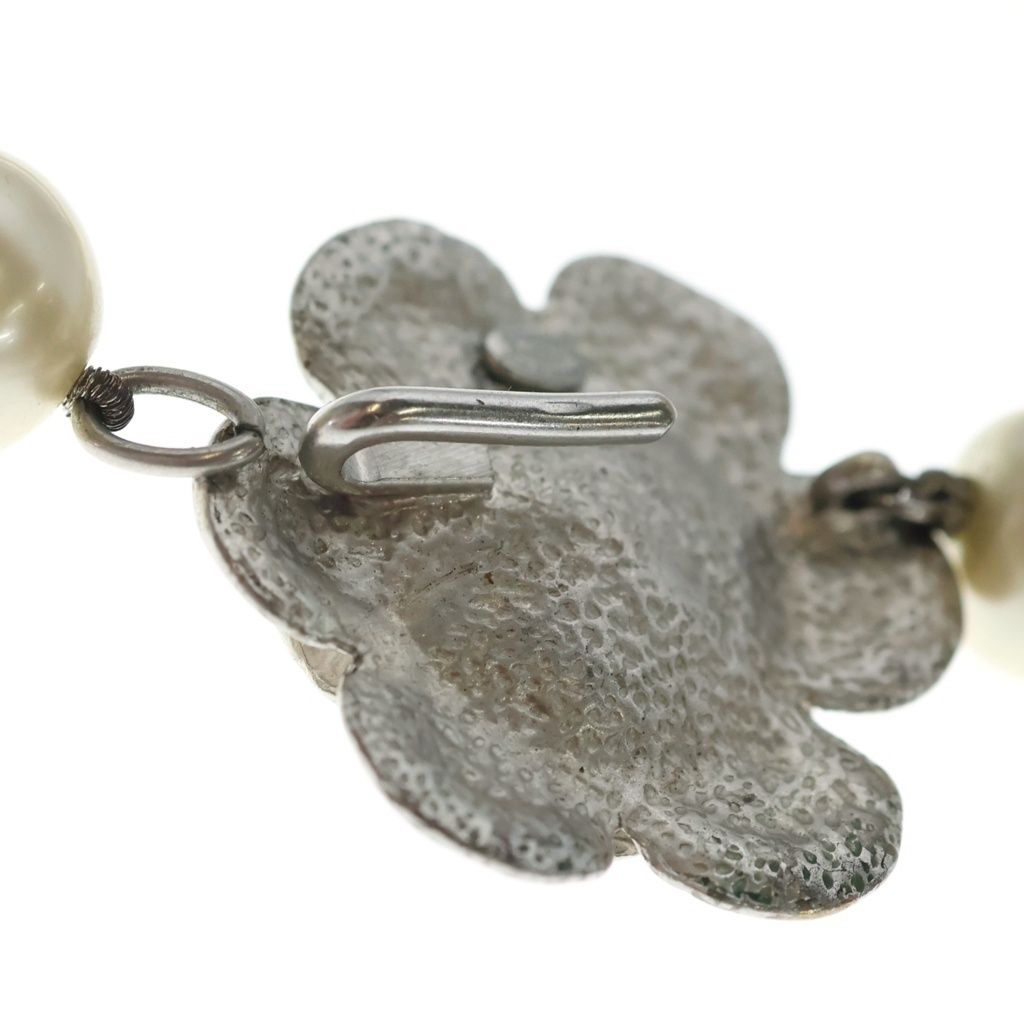 Chanel Camellia Faux Pearl Necklace Choker Silver Metal — view 4