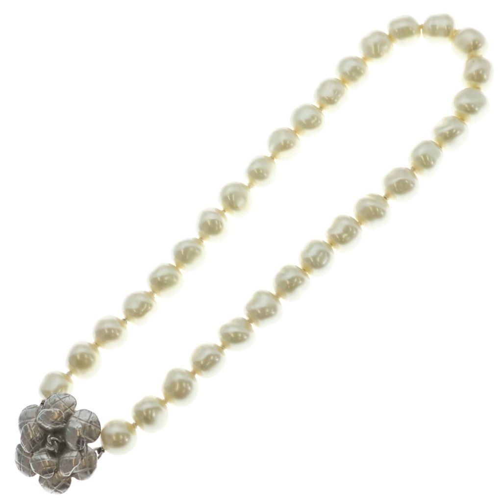 Chanel Camellia Faux Pearl Necklace Choker Silver Metal — view 2
