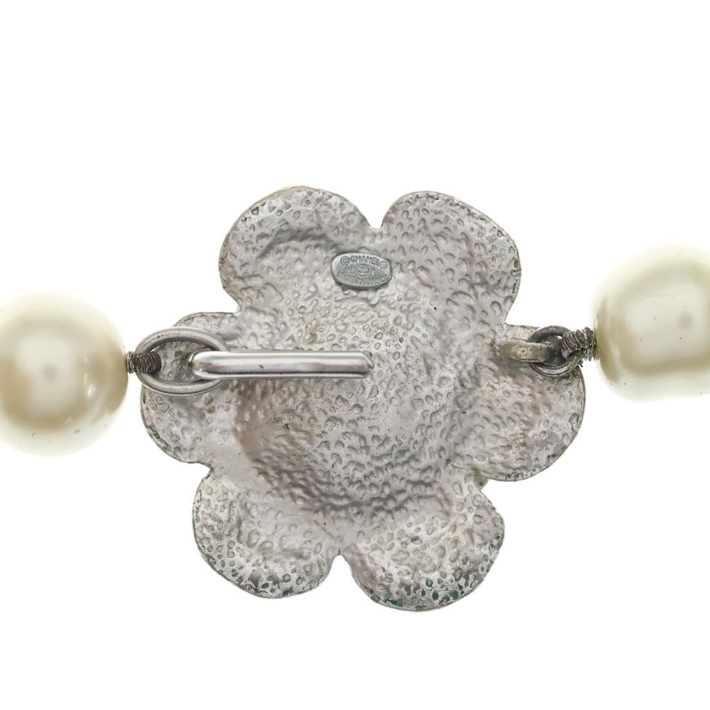 Chanel Camellia Faux Pearl Necklace Choker Silver Metal — view 3