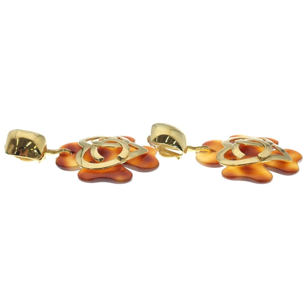 Chanel Coco Heart Earrings Gold Brown Pattern — view 4