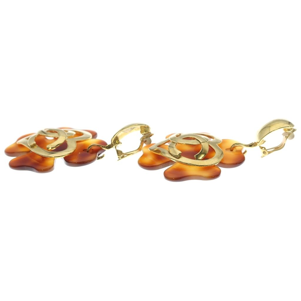 Chanel Coco Heart Earrings Gold Brown Pattern — view 3