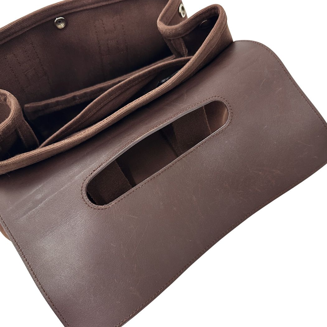 Hermes Valparaiso PM Canvas Handbag Brown Silver Compact Pouch Logo — view 7