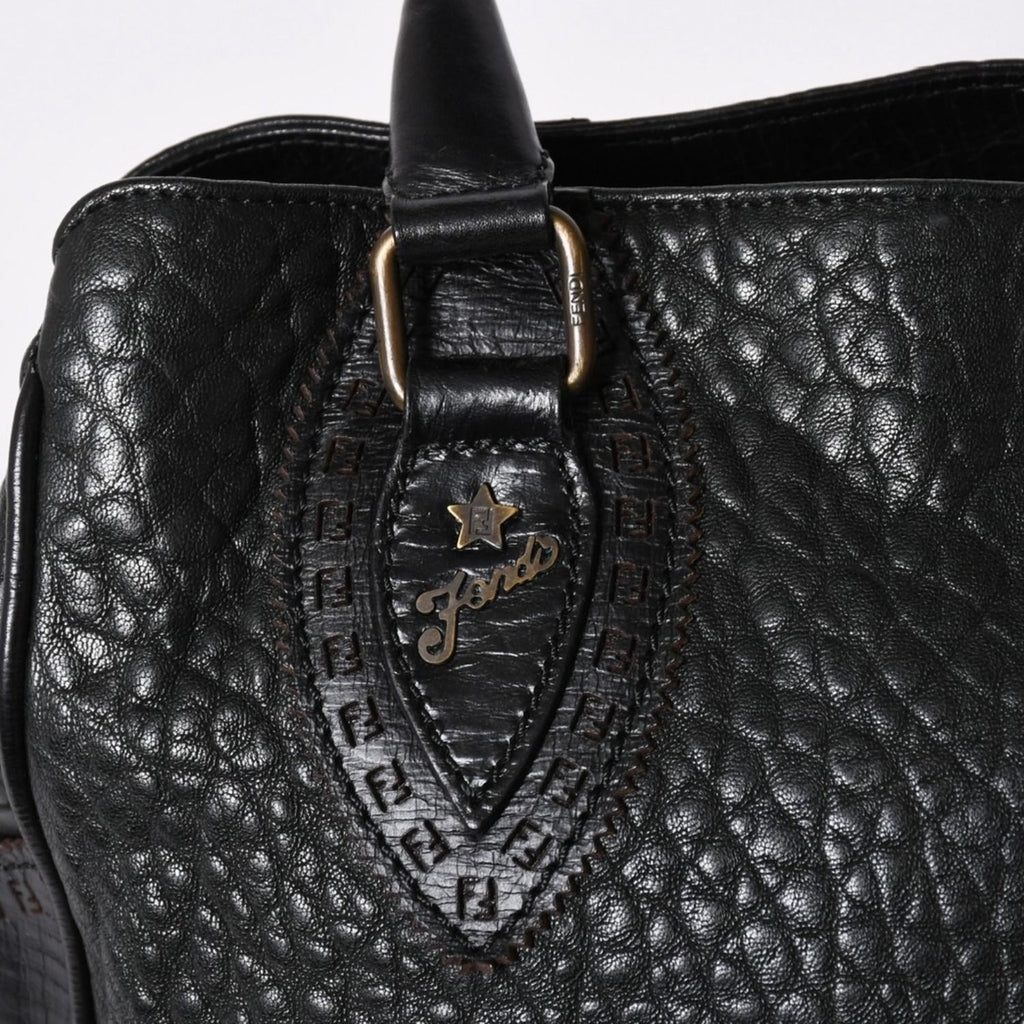 Fendi Etnico Handbag Zucca FF Logo Black Leather Antique Gold — view 5