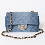 Chanel Mini Quilted 20 CC Logo Gradient Denim Chain Shoulder Bag Stand Blue