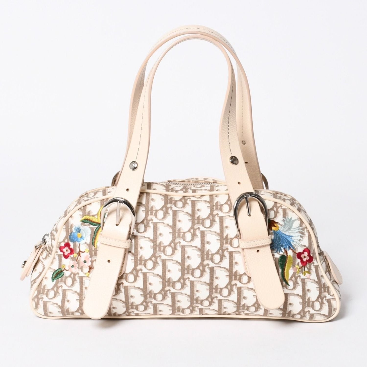 Dior Trotter Flower Embroidery Mini Boston Bag Galliano Era Beige Multicolor