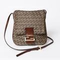 Fendi Zucchino Shoulder Bag Canvas Leather Beige Brown Gold