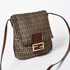 Fendi Zucchino Shoulder Bag Canvas Leather Beige Brown Gold — view 3