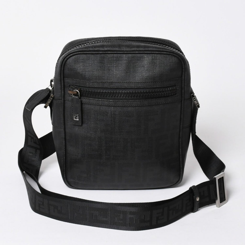 Fendi Zucca FF Logo Crossbody Shoulder Bag Black Metal
