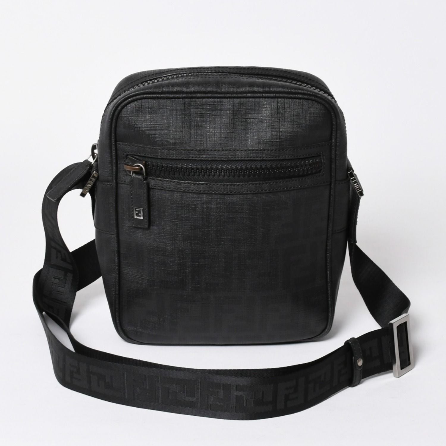 Fendi Zucca FF Logo Crossbody Shoulder Bag Black Metal