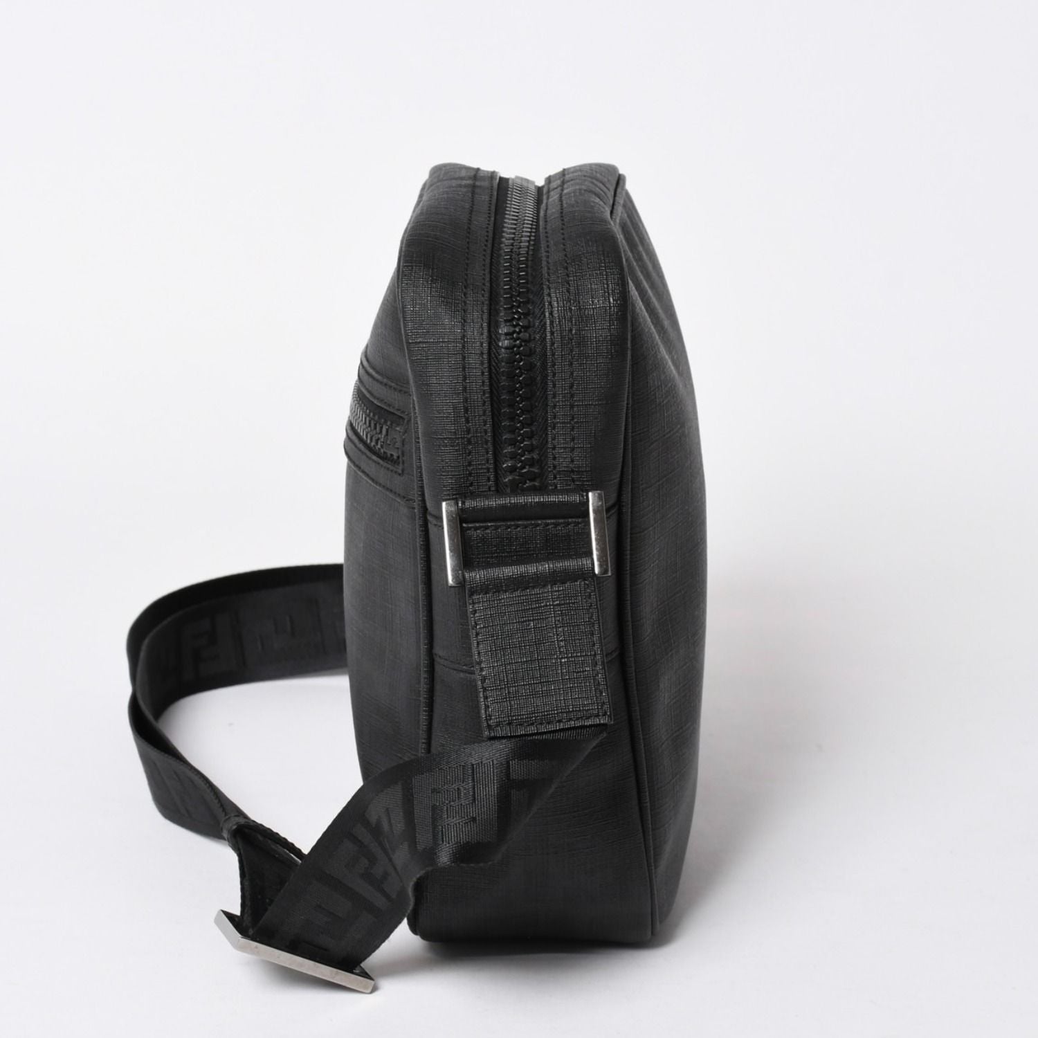 Fendi Zucca FF Logo Crossbody Shoulder Bag Black Metal — view 4