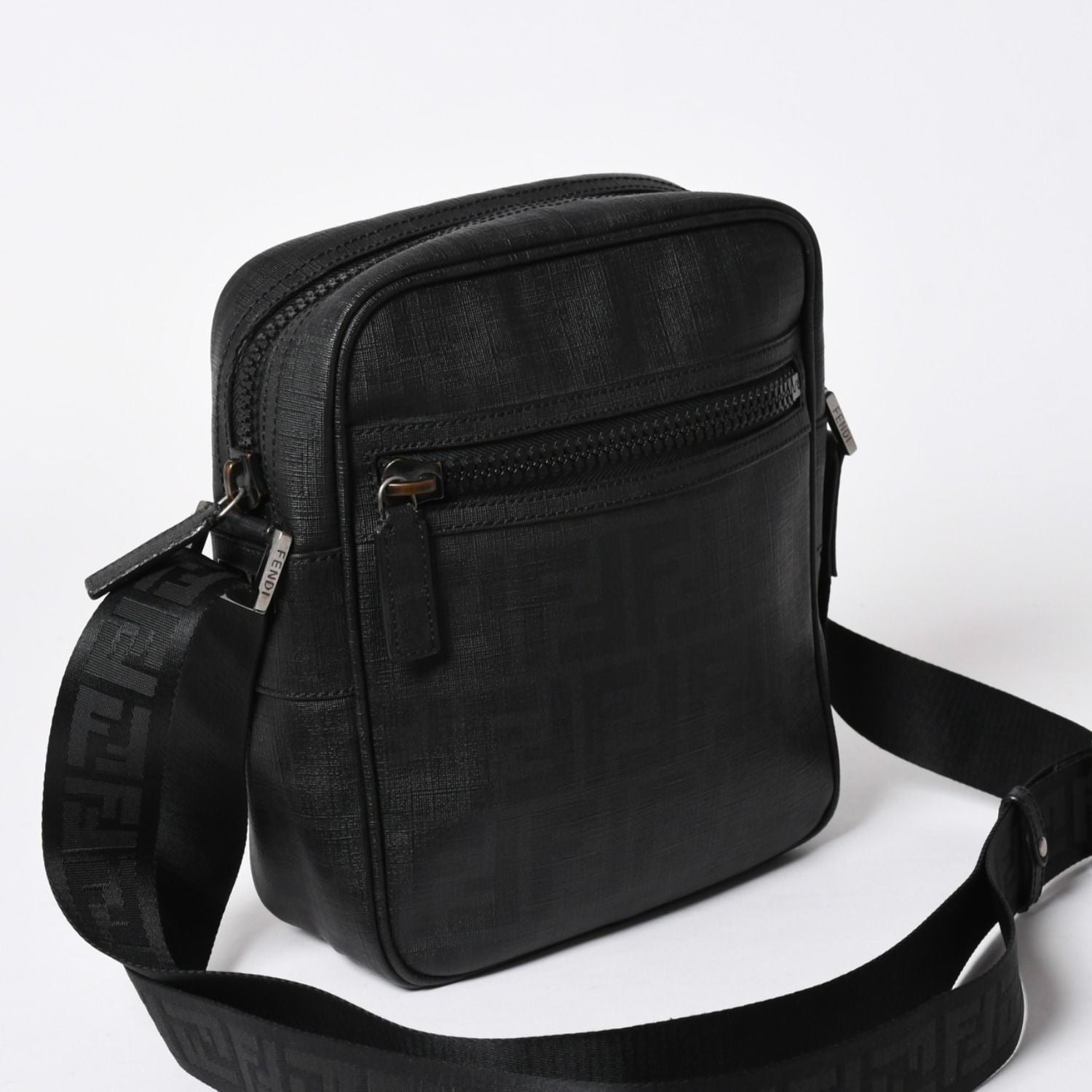 Fendi Zucca FF Logo Crossbody Shoulder Bag Black Metal — view 3