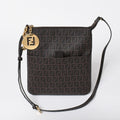 Fendi Zucchino Shoulder Bag FF Logo Brown Gold