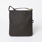 Fendi Zucchino Shoulder Bag FF Logo Brown Gold — view 2
