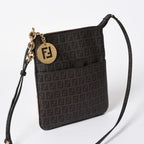 Fendi Zucchino Shoulder Bag FF Logo Brown Gold — view 3