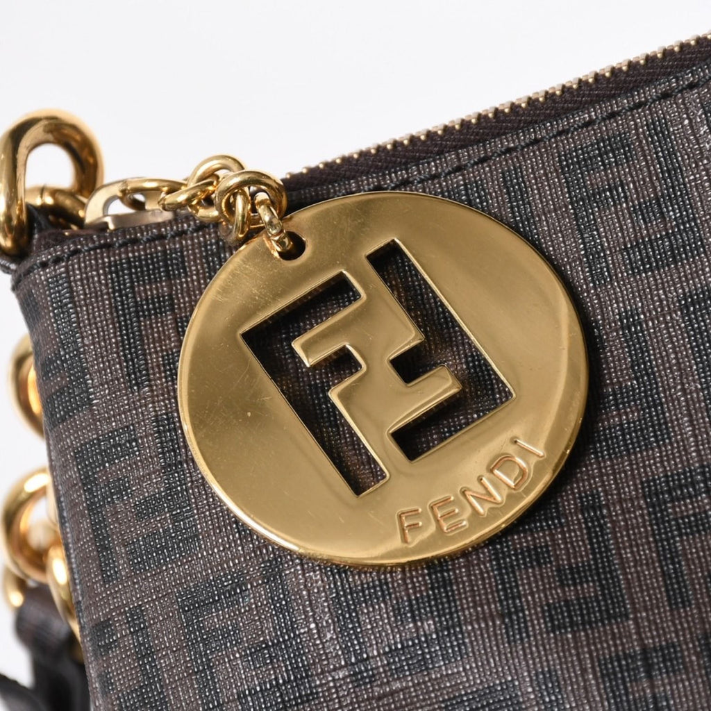 Fendi Zucchino Shoulder Bag FF Logo Brown Gold — view 4