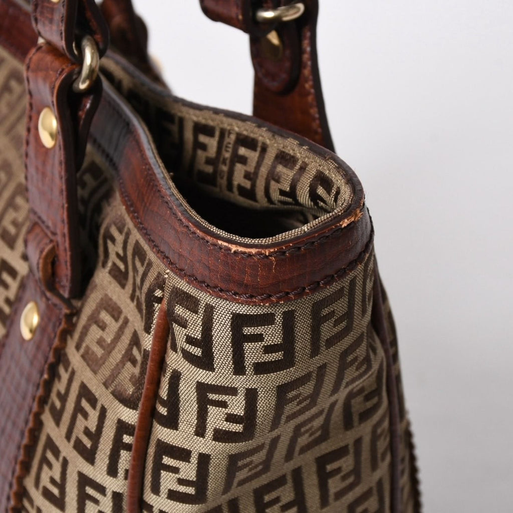 Fendi Zucchino Tote Bag Canvas Leather Beige Brown Gold — view 5