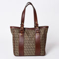 Fendi Zucchino Tote Bag Canvas Leather Beige Brown Gold