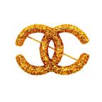Chanel Brooch Vintage CC Logo Lava Motif Gold Plated