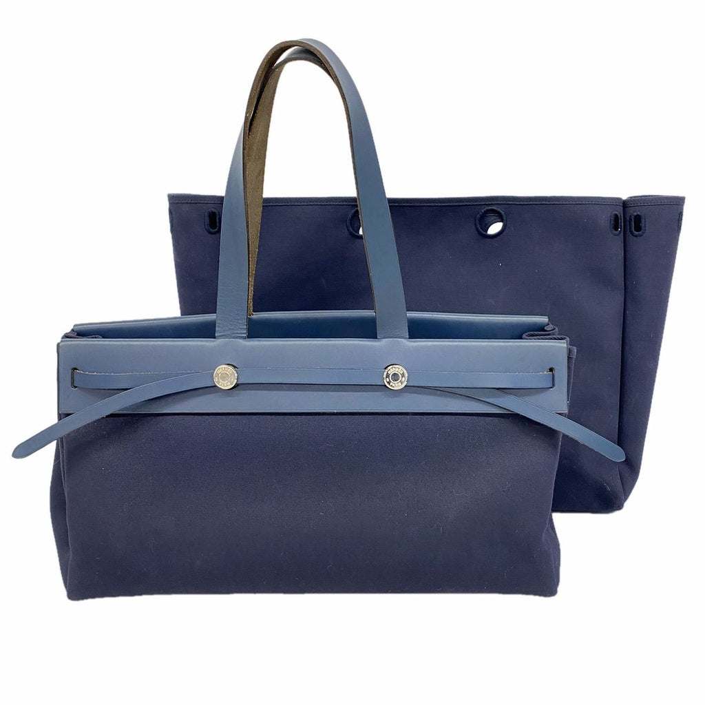 Hermes Tote Bag Herbag Cabas Toile H Navy Silver