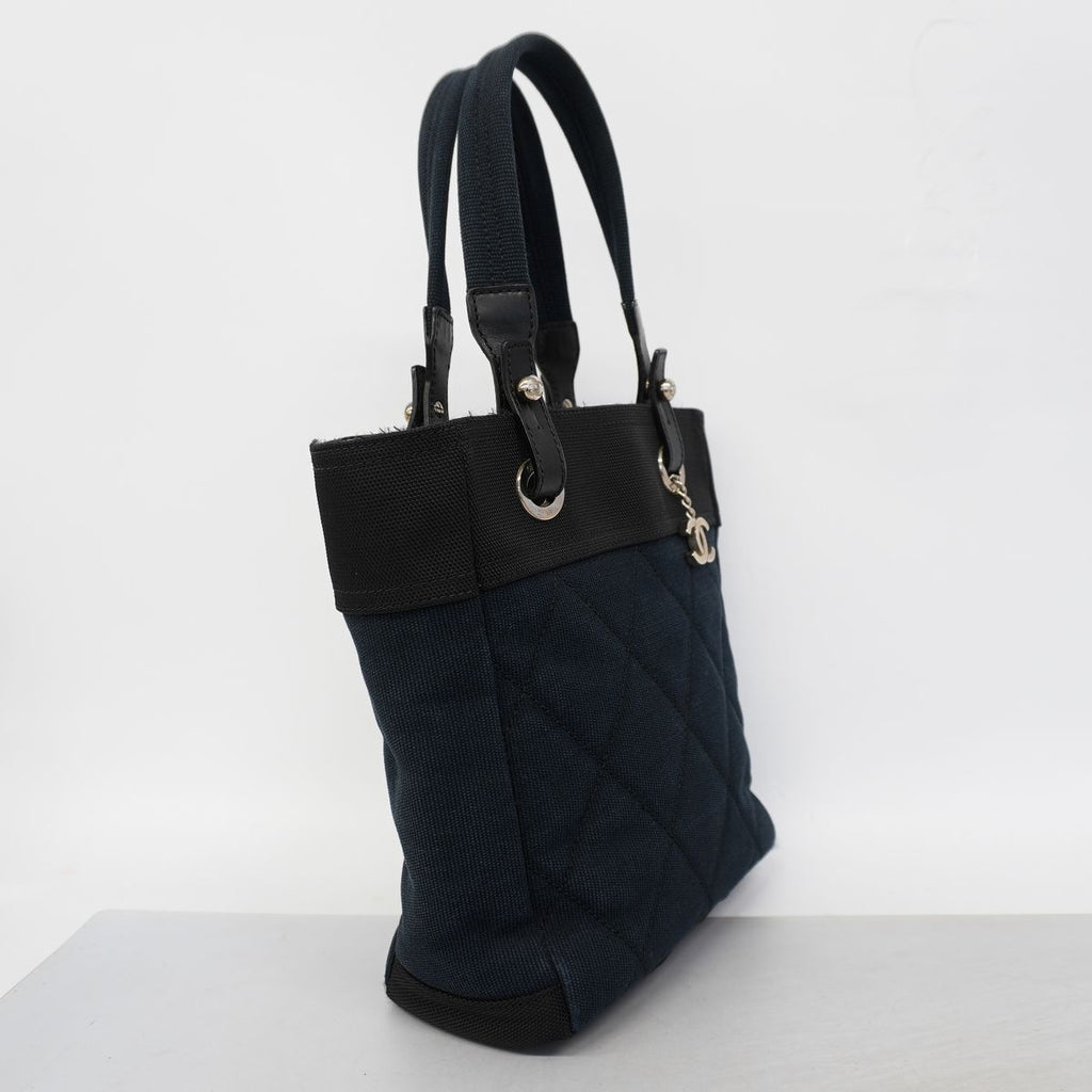 Chanel Tote Bag Paris Biarritz Canvas Navy Black Silver — view 2