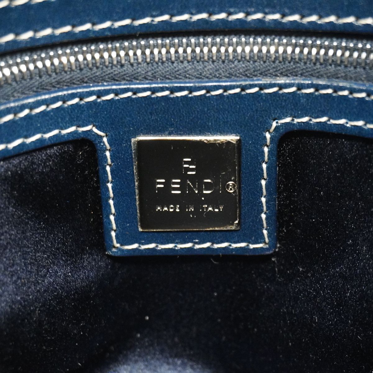 Fendi Handbag Zucchino Mamma Bucket Nylon Canvas Gray Navy Silver — view 5