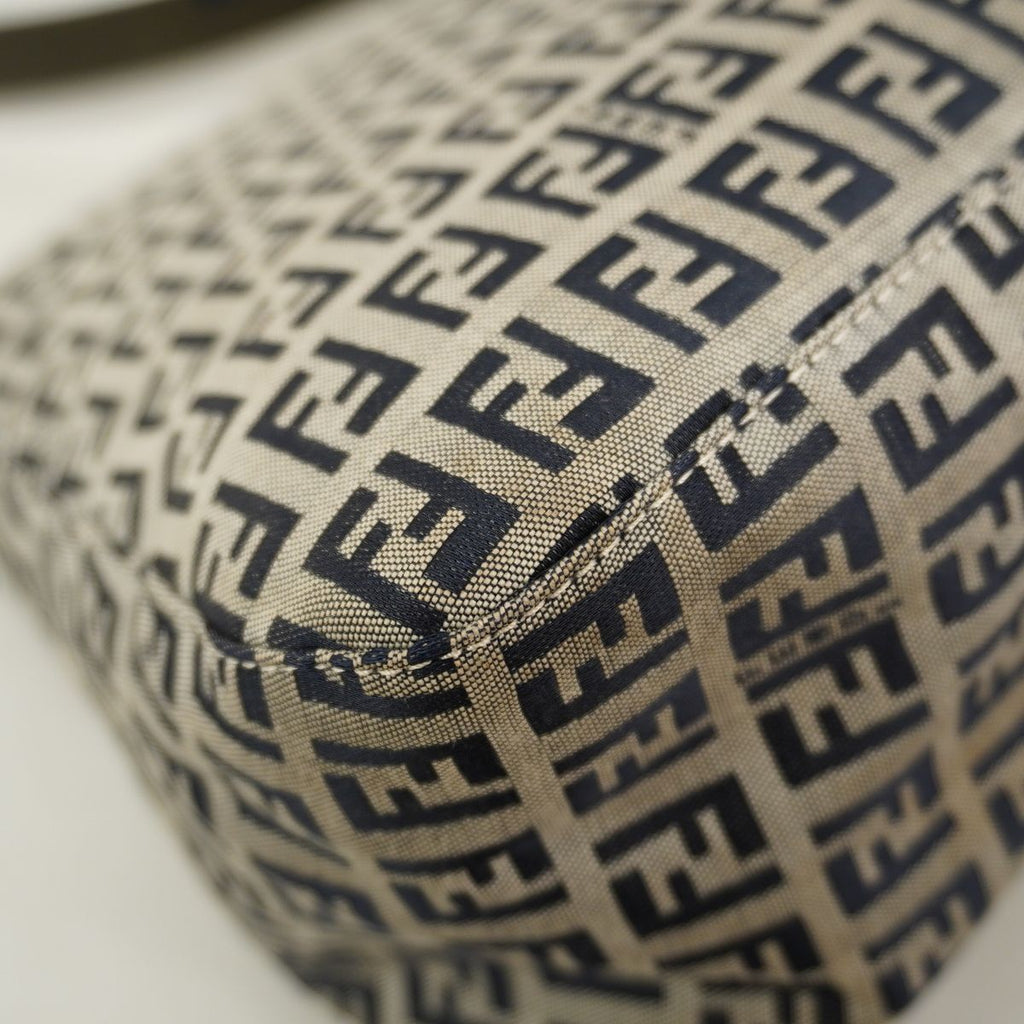 Fendi Handbag Zucchino Mamma Bucket Nylon Canvas Gray Navy Silver — view 8