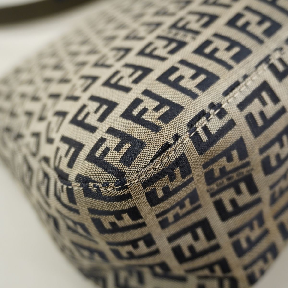 Fendi Handbag Zucchino Mamma Bucket Nylon Canvas Gray Navy Silver — view 8