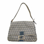 Fendi Handbag Zucchino Mamma Bucket Nylon Canvas Gray Navy Silver