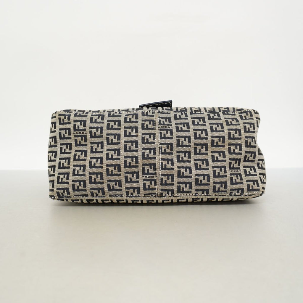 Fendi Handbag Zucchino Mamma Bucket Nylon Canvas Gray Navy Silver — view 3
