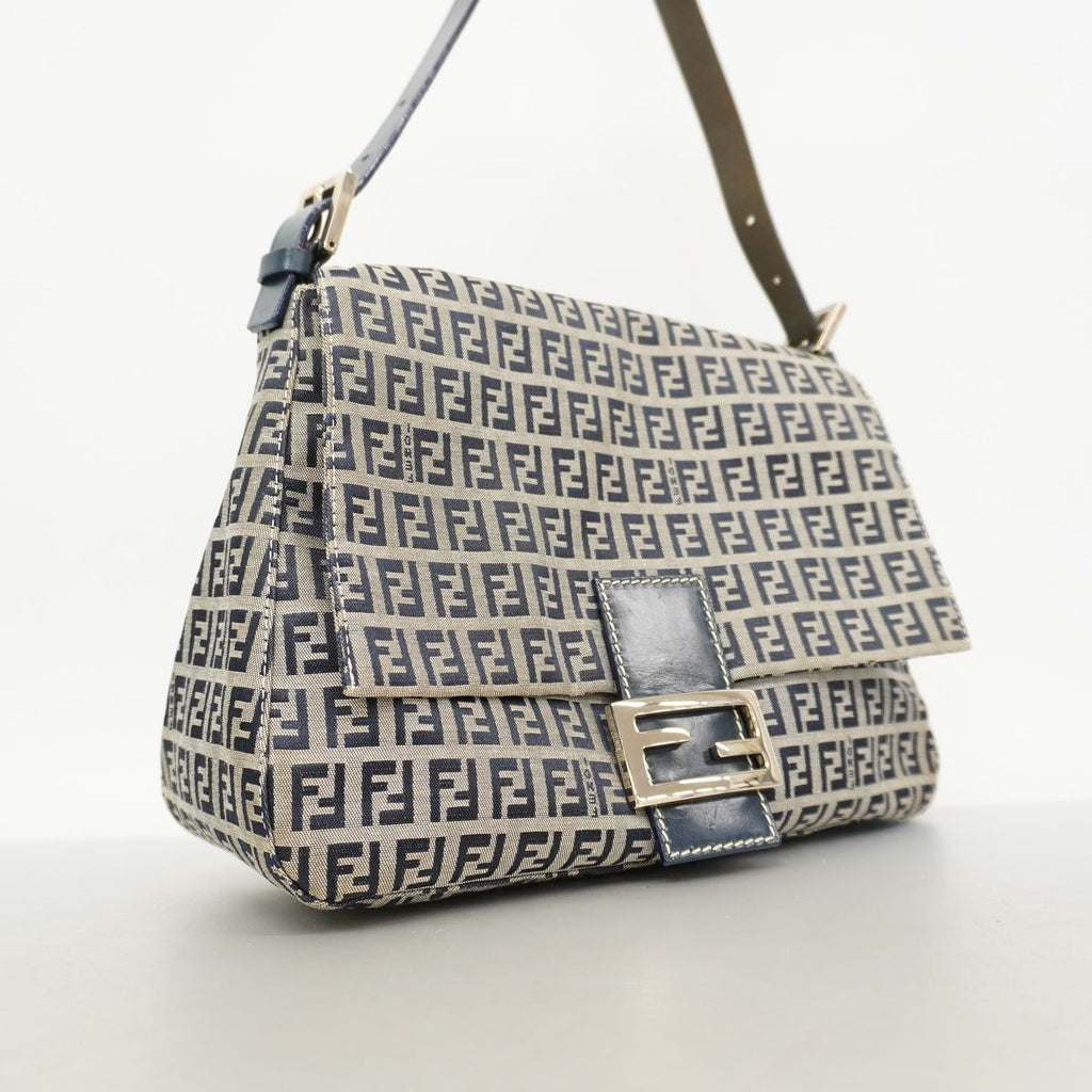 Fendi Handbag Zucchino Mamma Bucket Nylon Canvas Gray Navy Silver — view 2