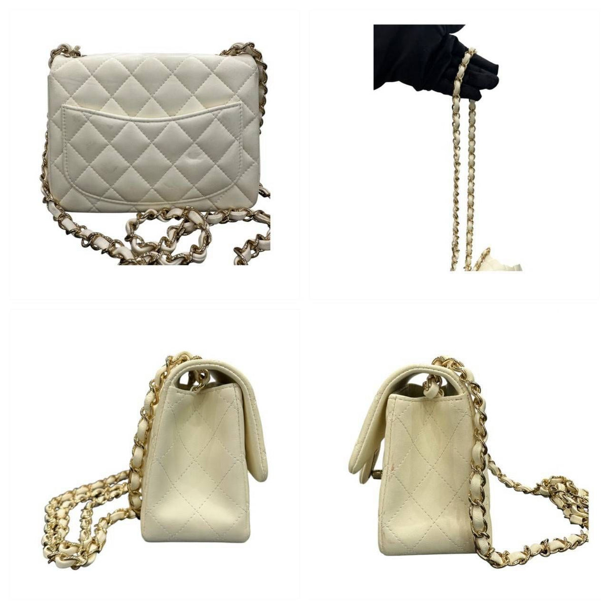 Chanel Quilted White Lambskin Shoulder Bag — view 7