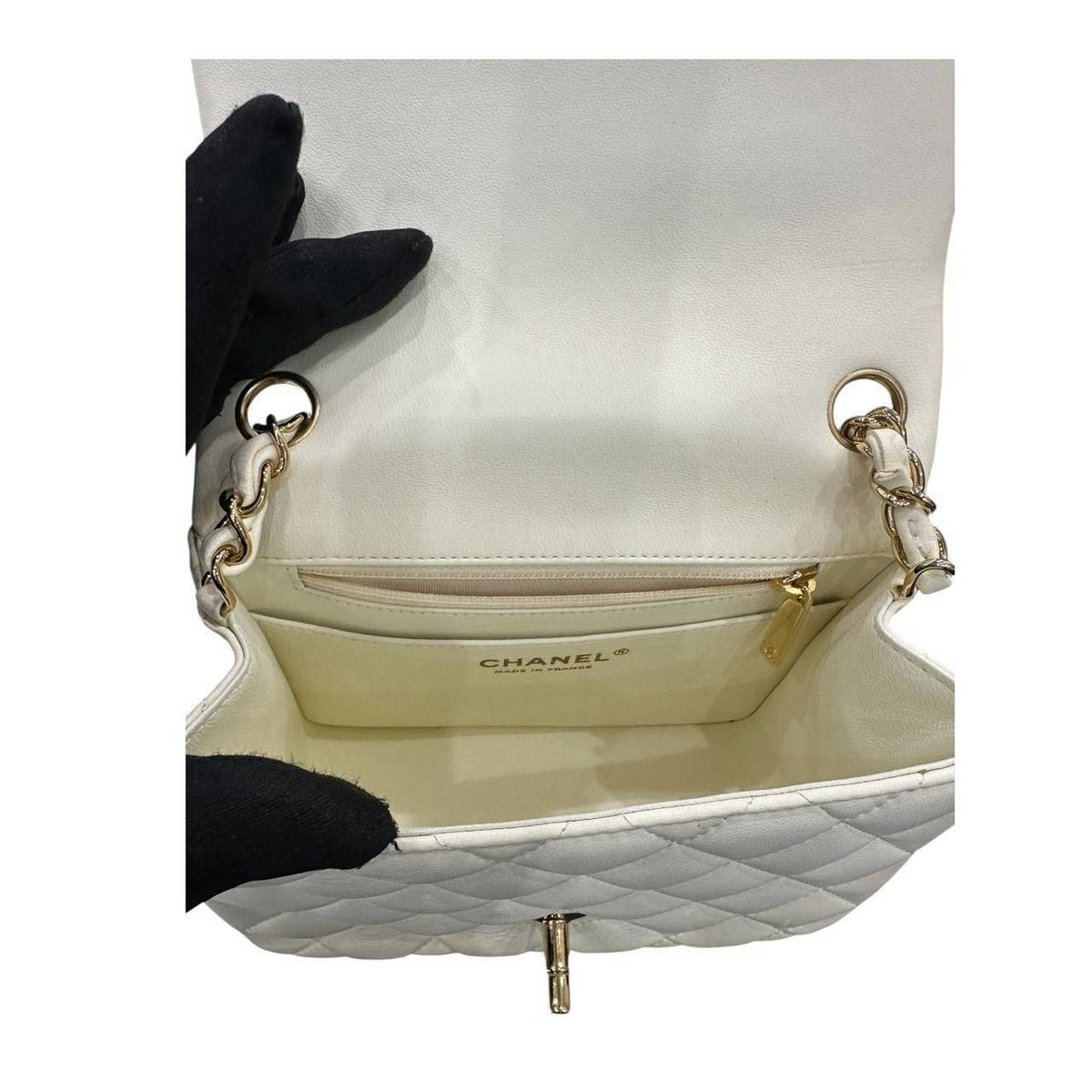 Chanel Quilted White Lambskin Shoulder Bag — view 4