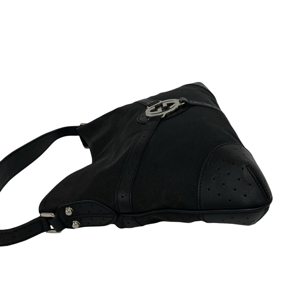 Gucci Interlocking G Canvas Leather Shoulder Bag Black — view 5