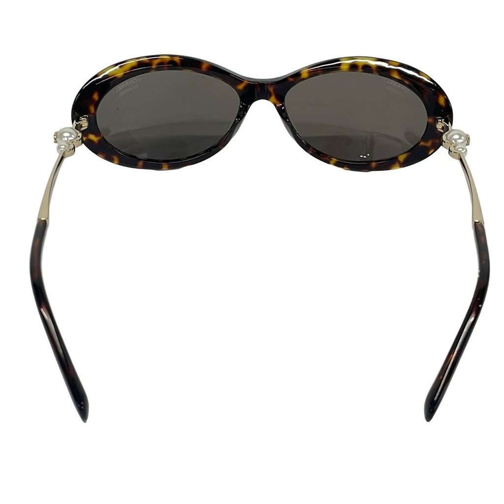 Chanel Sunglasses Black Dark Brown Gold Faux Pearl Eyewear — view 3