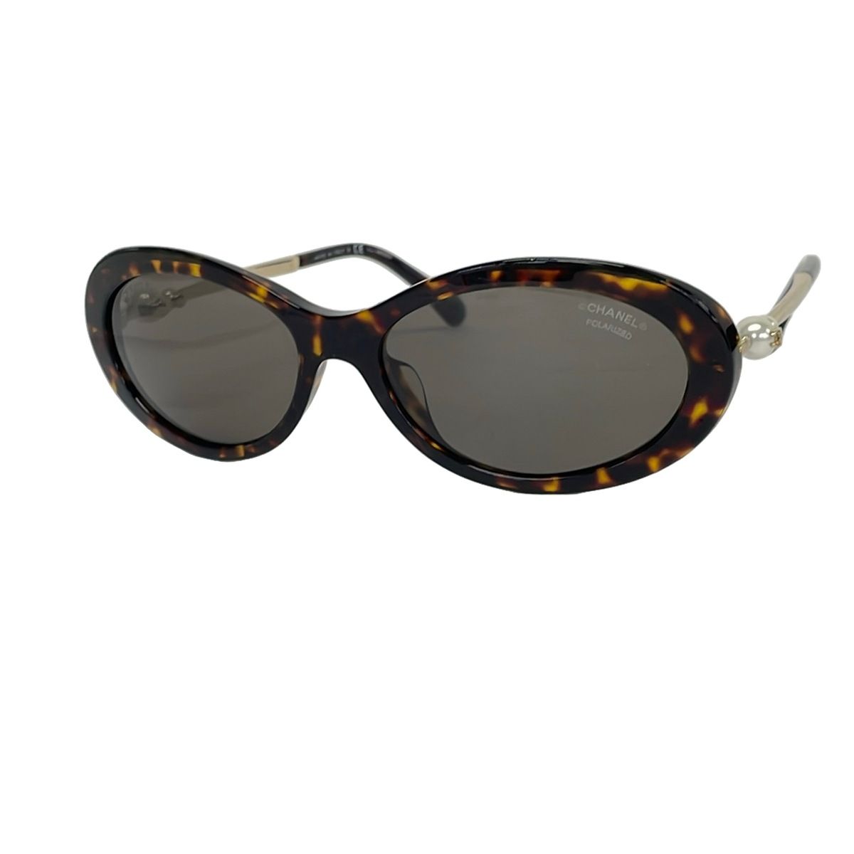 Chanel Sunglasses Black Dark Brown Gold Faux Pearl Eyewear
