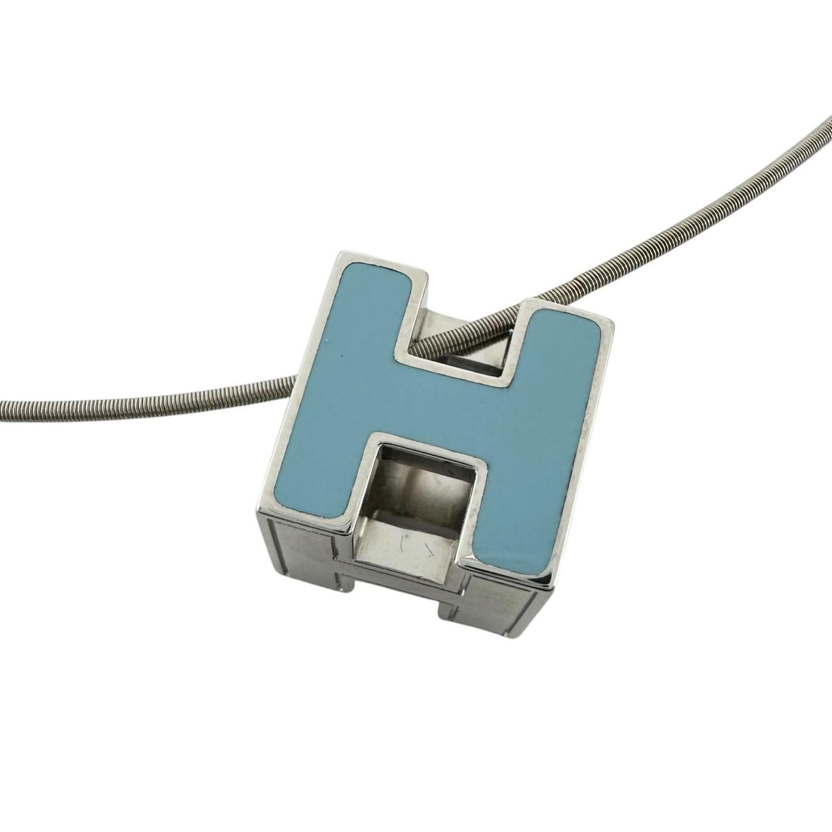 Hermes Cage D'h H Cube Metal Light Blue Necklace Silver