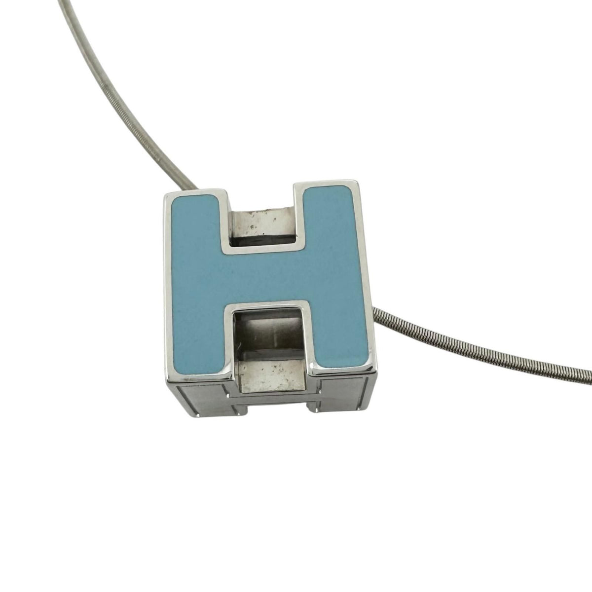Hermes Cage D'h H Cube Metal Light Blue Necklace Silver — view 2