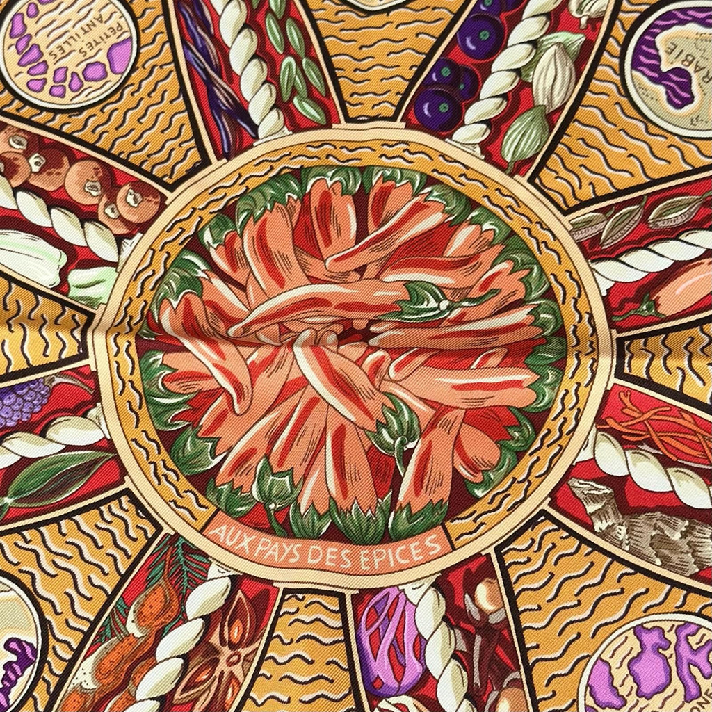 Hermes Carre 90 Aux Pays Des Epices Silk White Scarf — view 6
