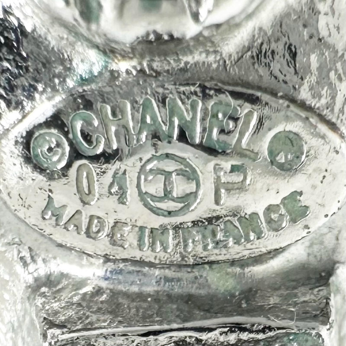 Chanel CC Logo Clover Crystal Silver Pink Beige Earrings — view 6