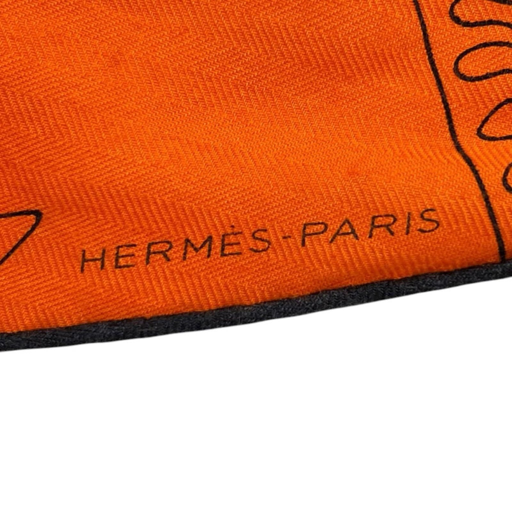 Hermes Losange Dragon Flash Silk Cashmere Orange Scarf — view 6