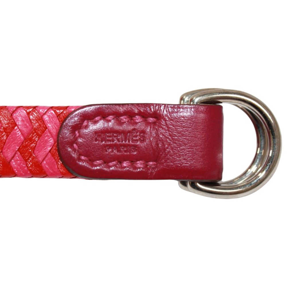 Hermes Romance Leather Pink Red Scarf Ring — view 3