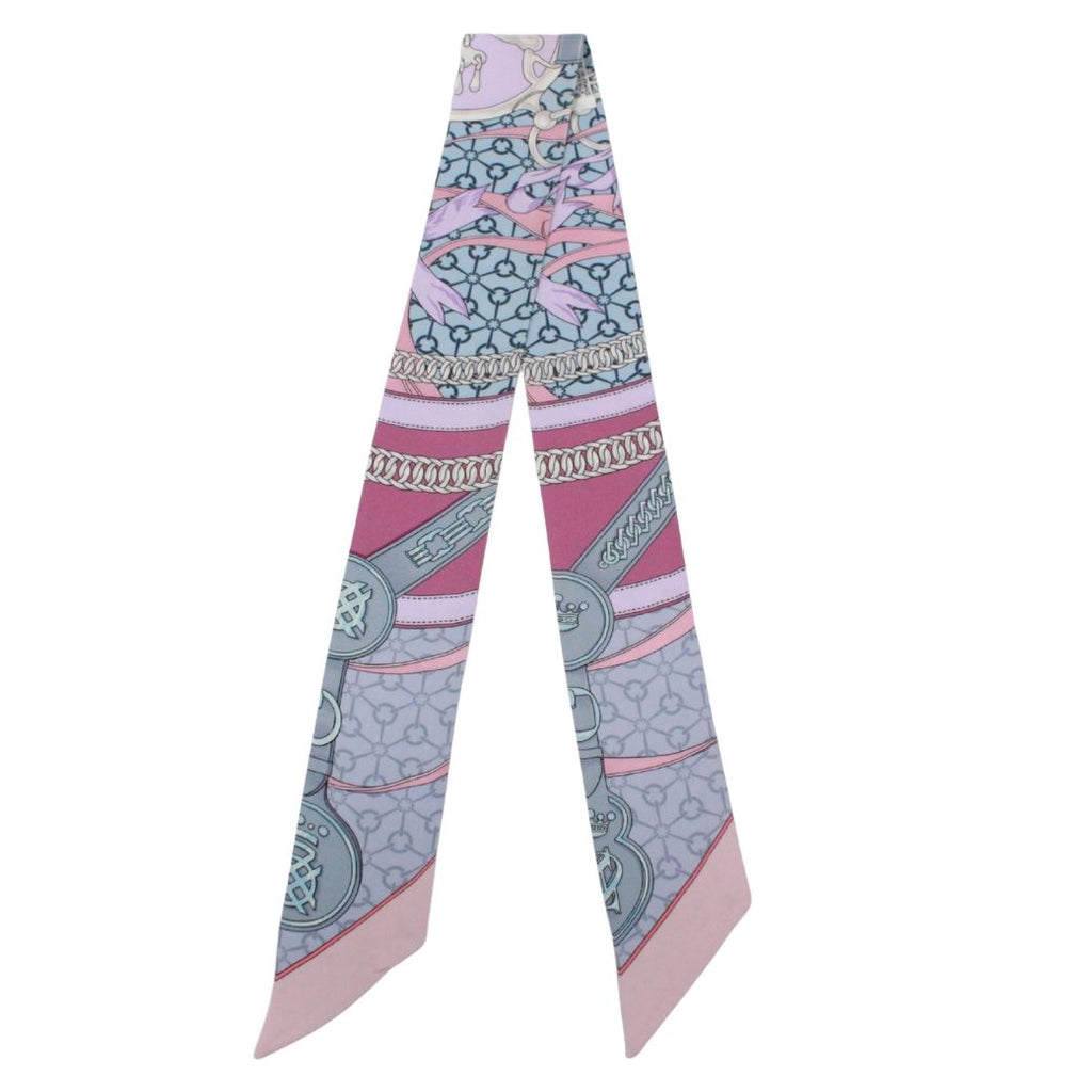 Hermes Twilly la Promenade du Matin Morning Walk Silk Purple Pink Blue Scarf